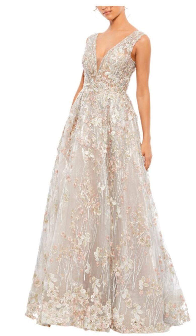 Mac Duggal 20131 Floral Multi Color Neutral Floral A Line Embroidered Gown 4 NEW